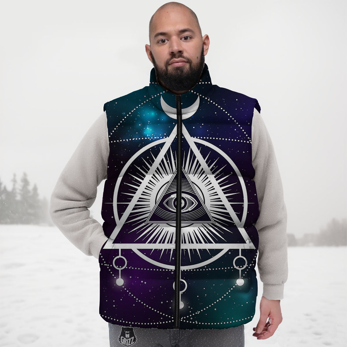 Eye Of Providence Galaxy Print Down Vest