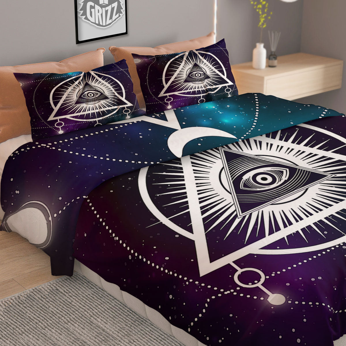 Eye Of Providence Galaxy Print Duvet Cover Bedding Set