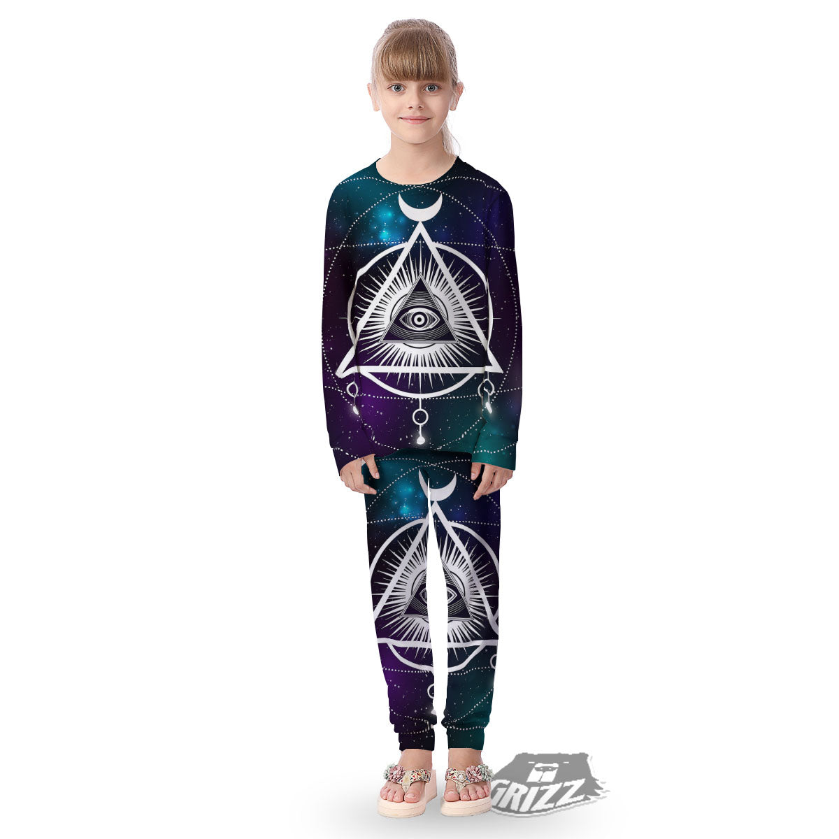 Eye Of Providence Galaxy Print Kid's Pajamas-grizzshop