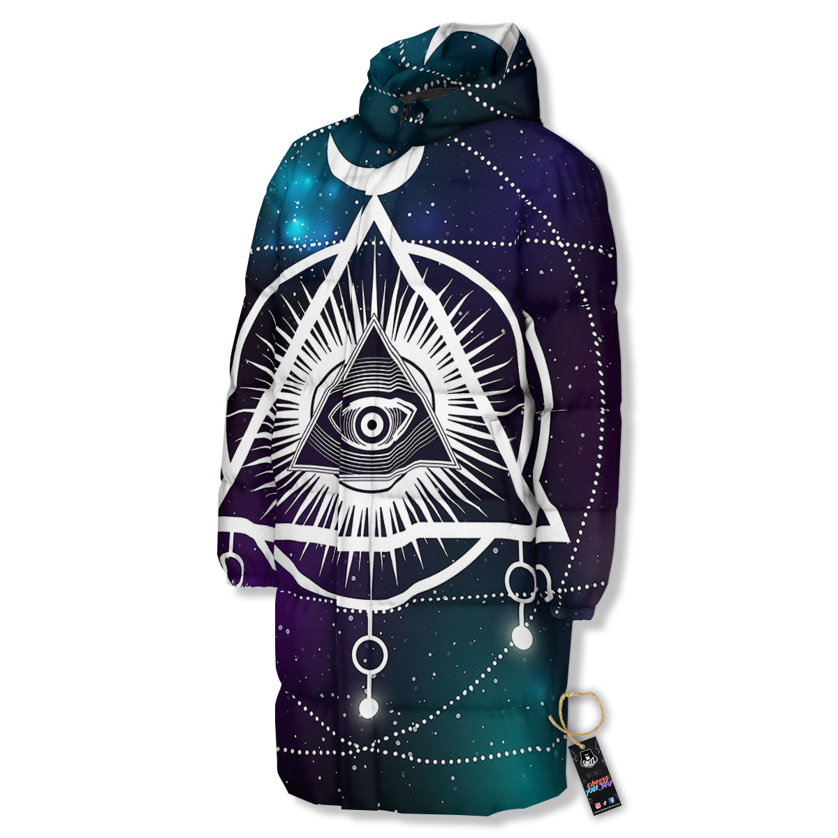 Eye Of Providence Galaxy Print Long Down Jacket-grizzshop