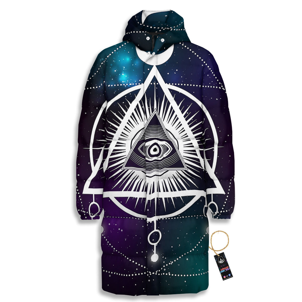 Eye Of Providence Galaxy Print Long Down Jacket-grizzshop