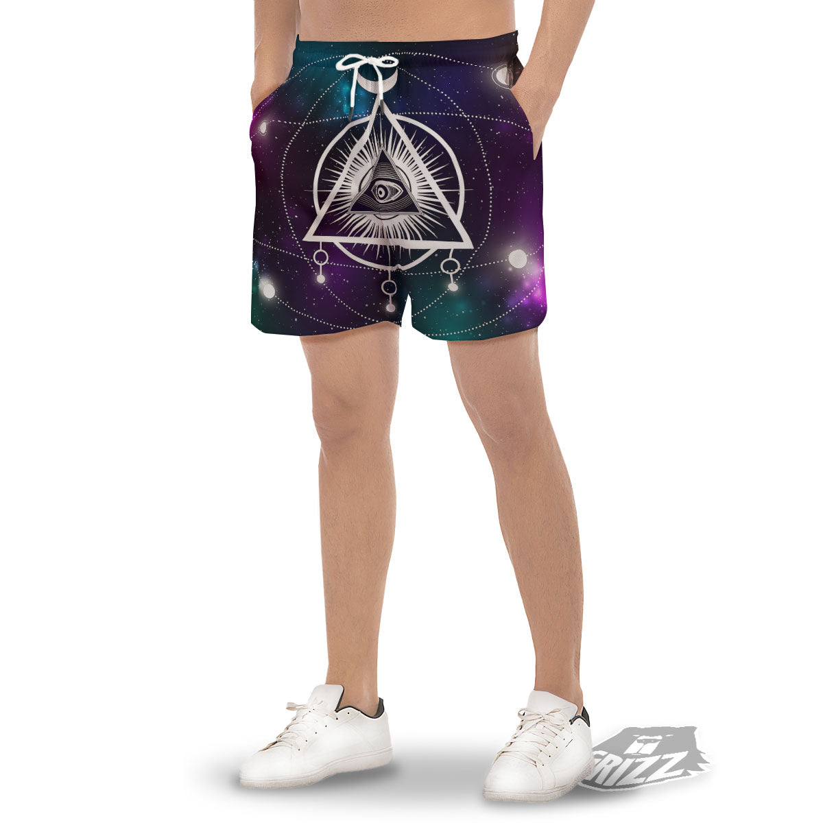 Eye Of Providence Galaxy Print Men's Gym Shorts-grizzshop