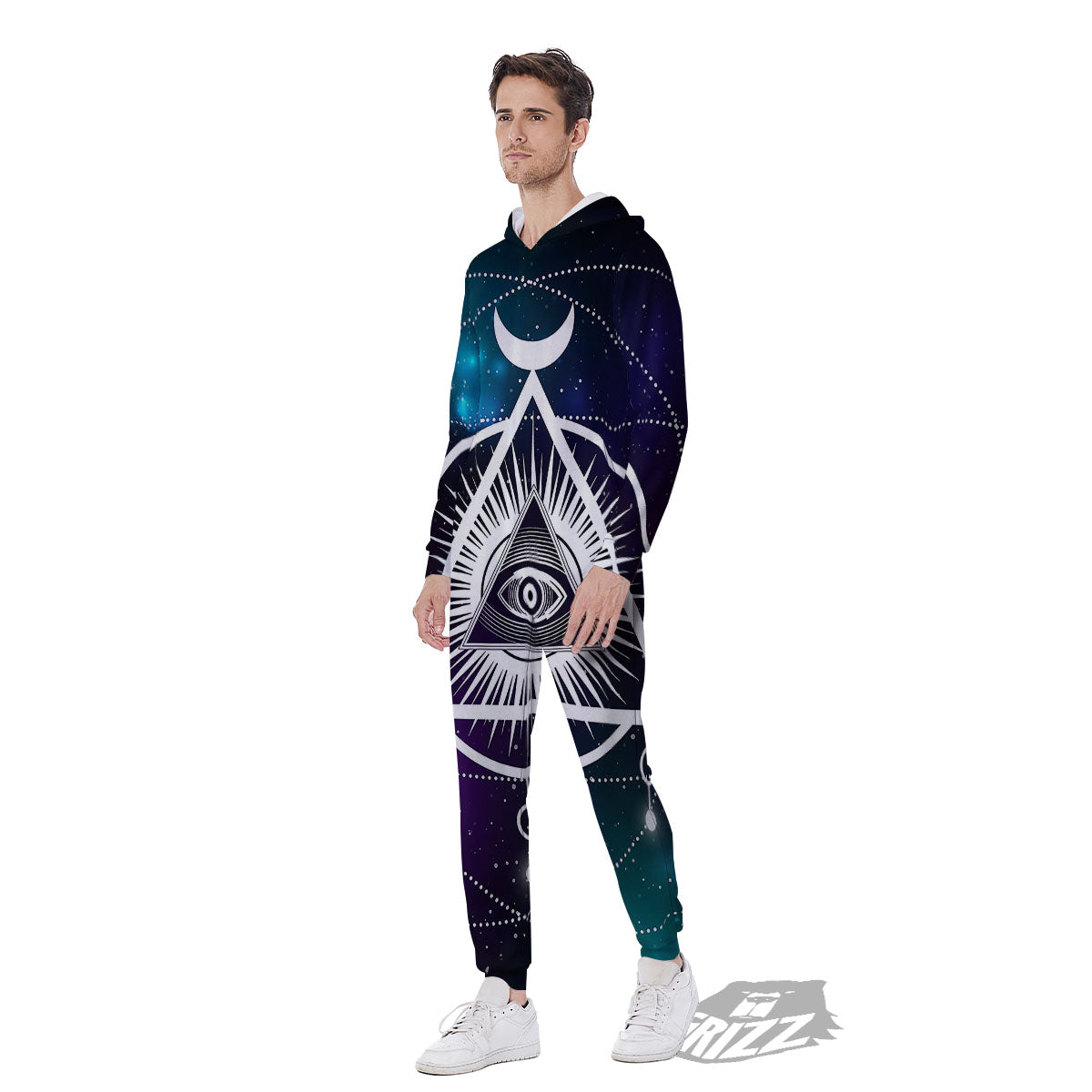 Eye Of Providence Galaxy Print Men's Jumpsuit-grizzshop