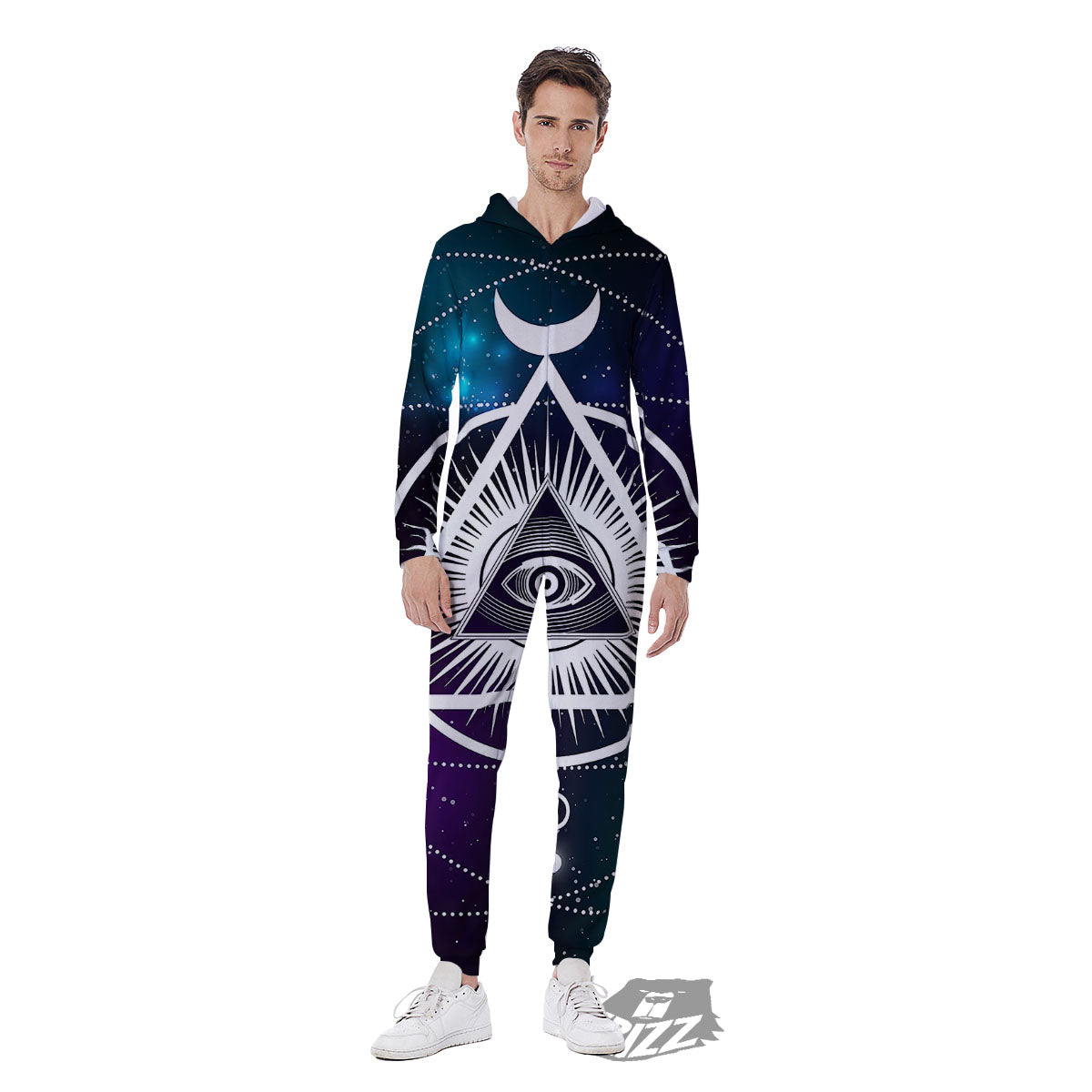 Eye Of Providence Galaxy Print Men's Jumpsuit-grizzshop