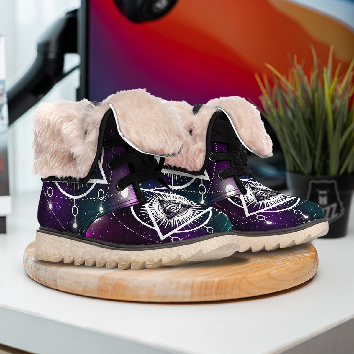 Eye Of Providence Galaxy Print Snow Boots-grizzshop