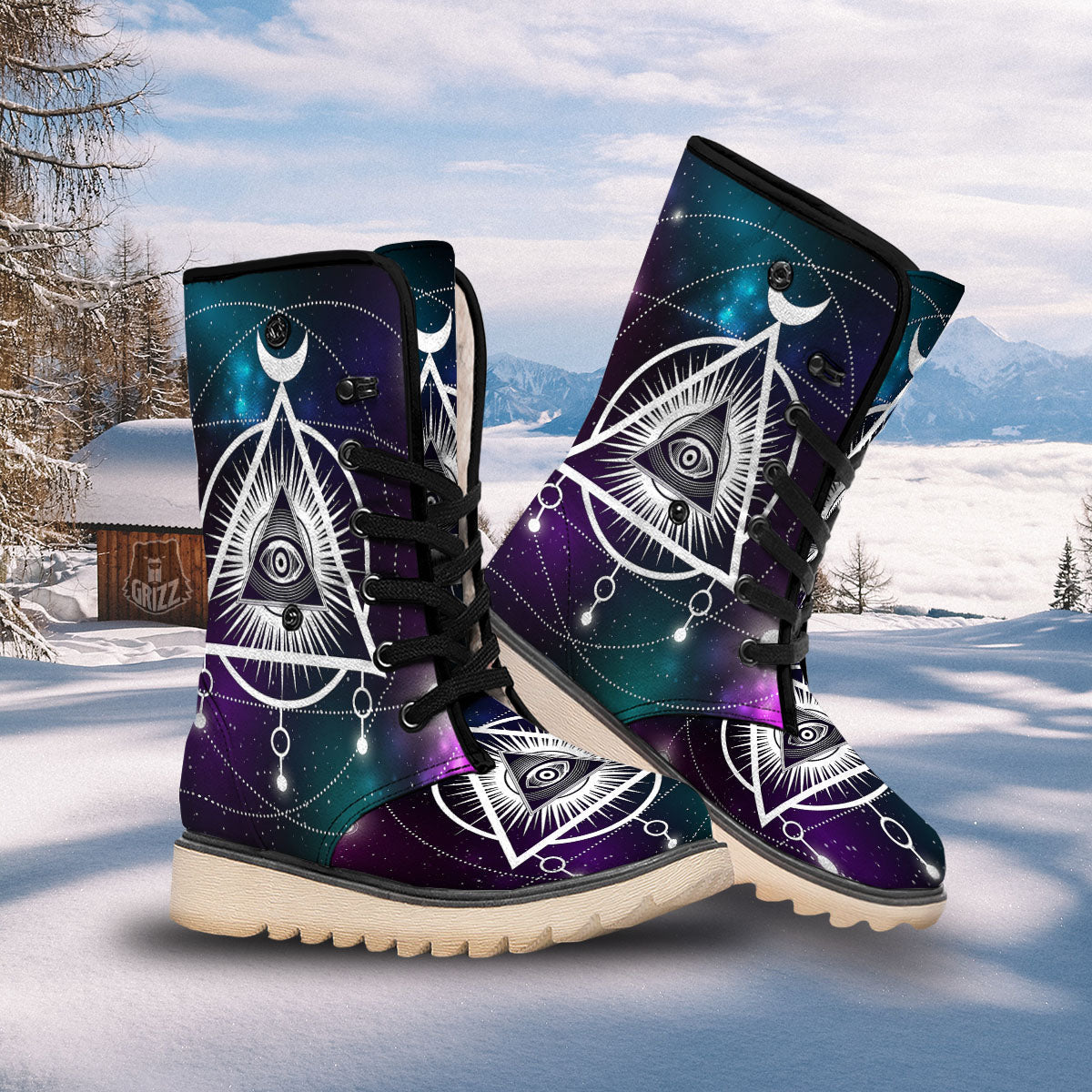 Eye Of Providence Galaxy Print Snow Boots-grizzshop
