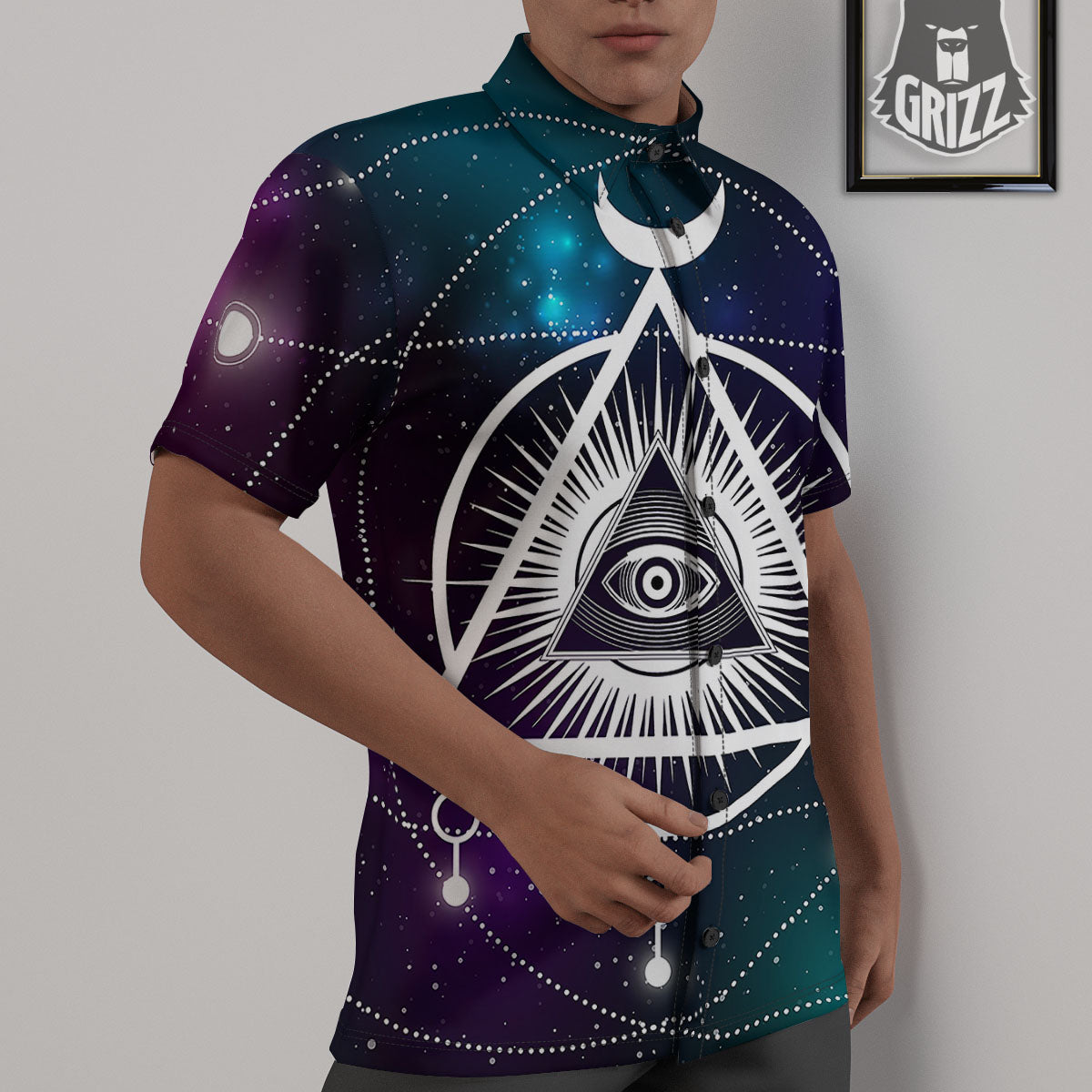 Eye Of Providence Galaxy Print Untucked Shirts-grizzshop