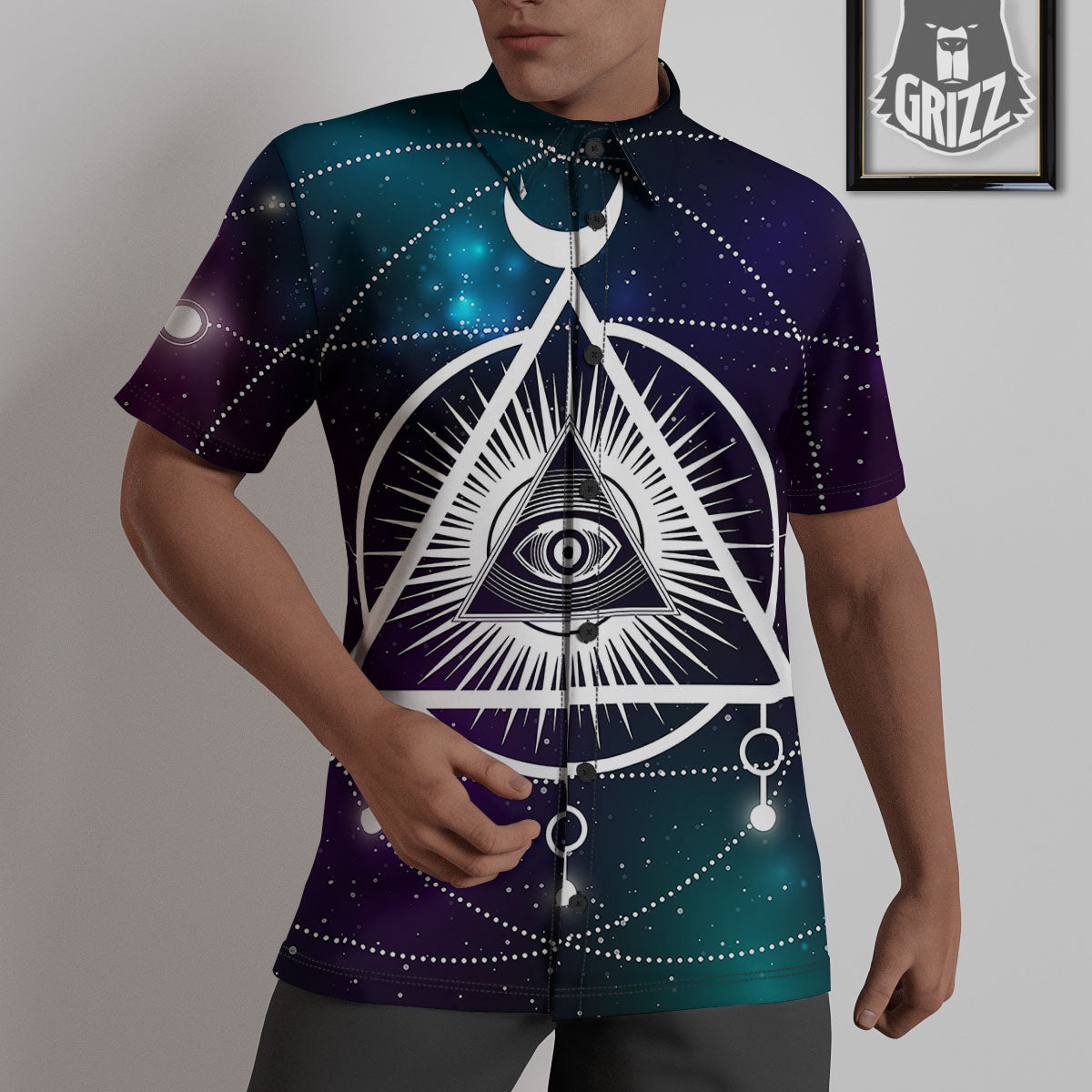 Eye Of Providence Galaxy Print Untucked Shirts-grizzshop