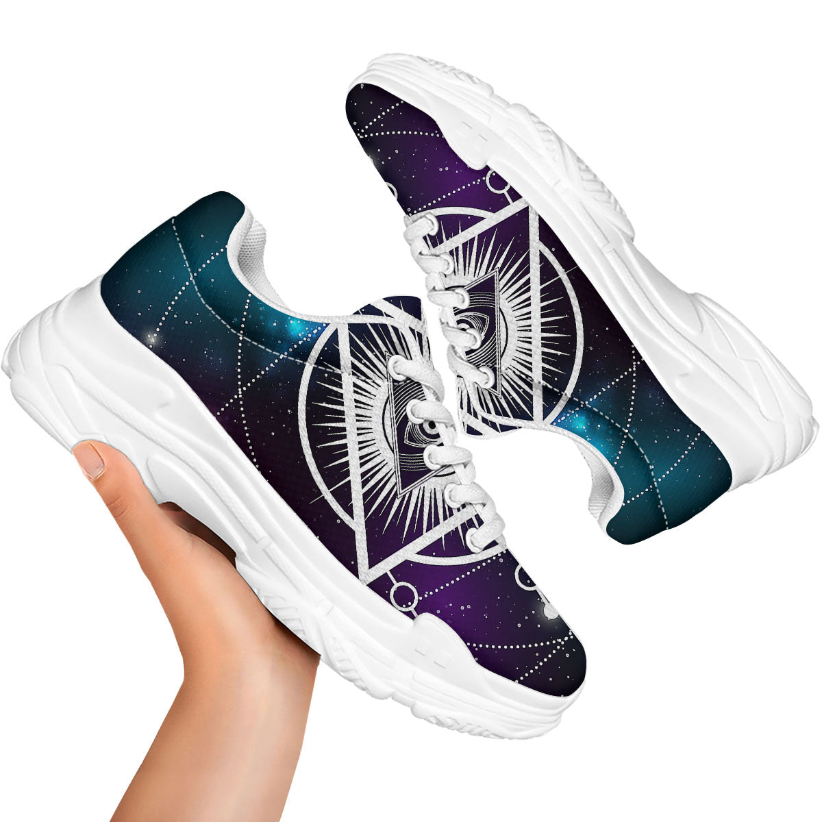 Eye Of Providence Galaxy Print White Chunky Shoes-grizzshop