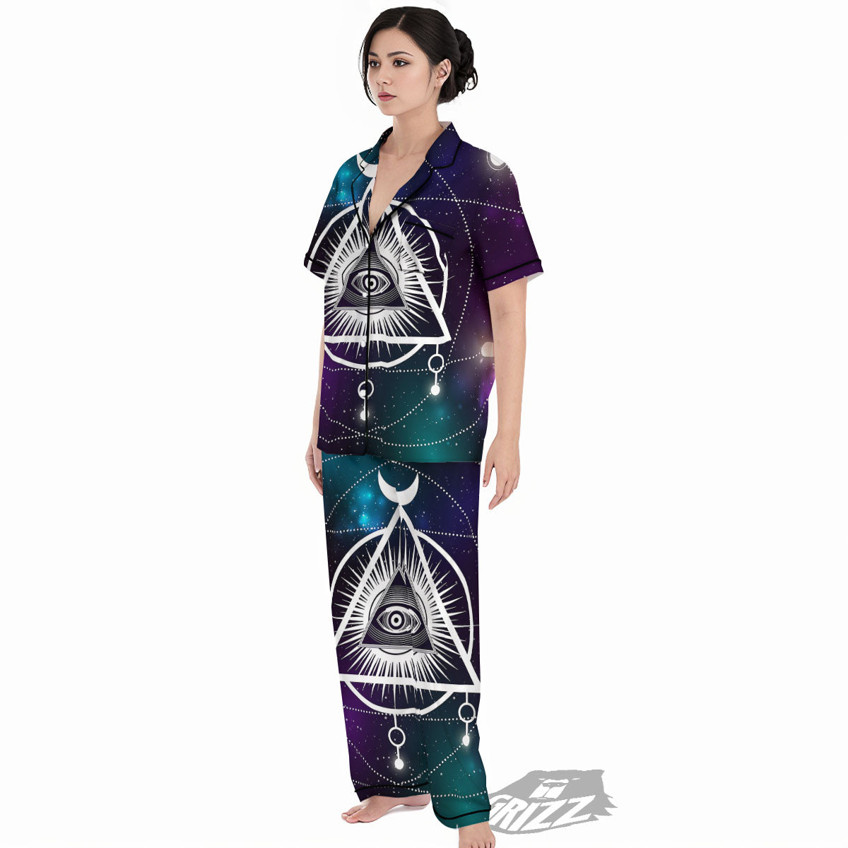 Eye Of Providence Galaxy Print Women's Pajamas Set-grizzshop