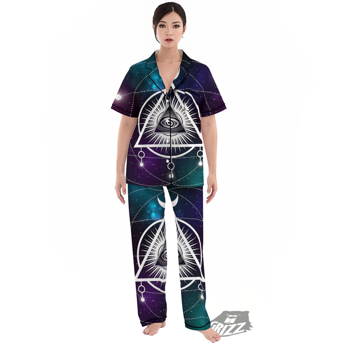 Eye Of Providence Galaxy Print Women's Pajamas Set-grizzshop