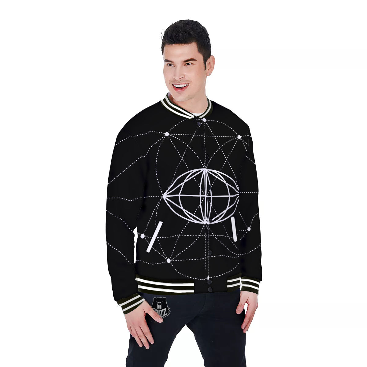 Eye Of Providence Geometric Print Baseball Jacket-grizzshop