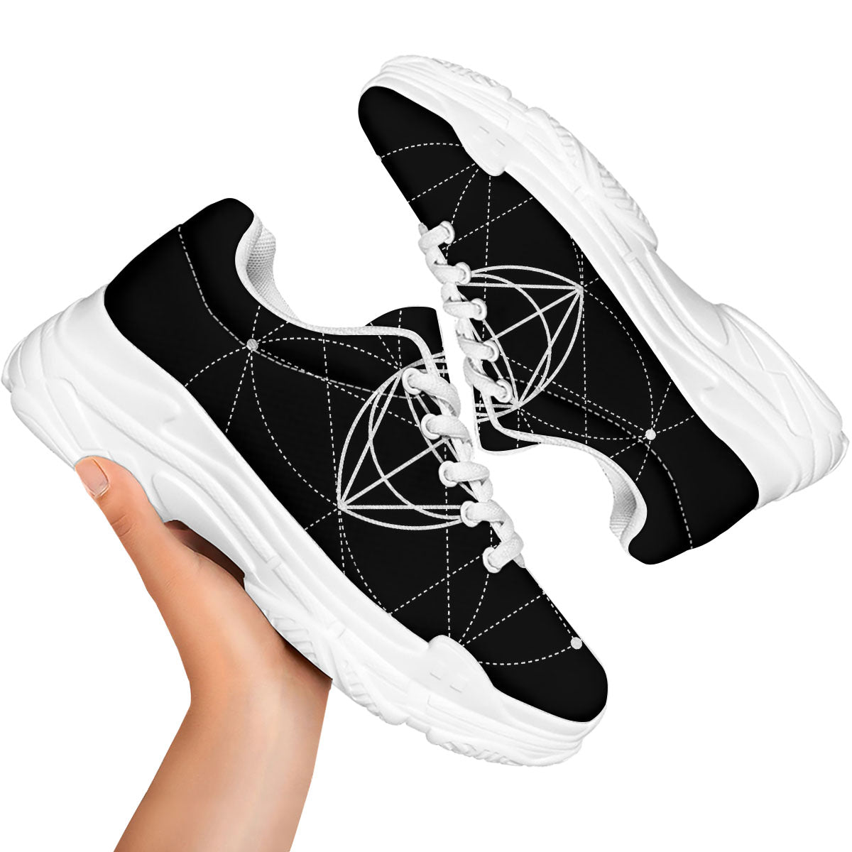 Eye Of Providence Geometric Print White Chunky Shoes-grizzshop