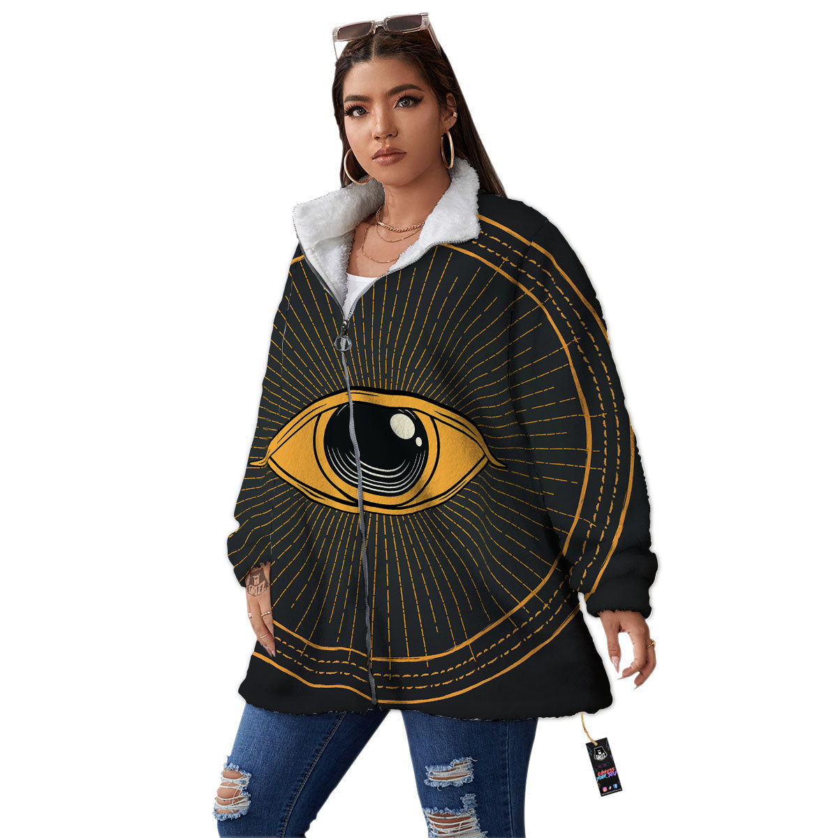 Eye Of Providence Illuminati Print Women's Sherpa Jacket-grizzshop