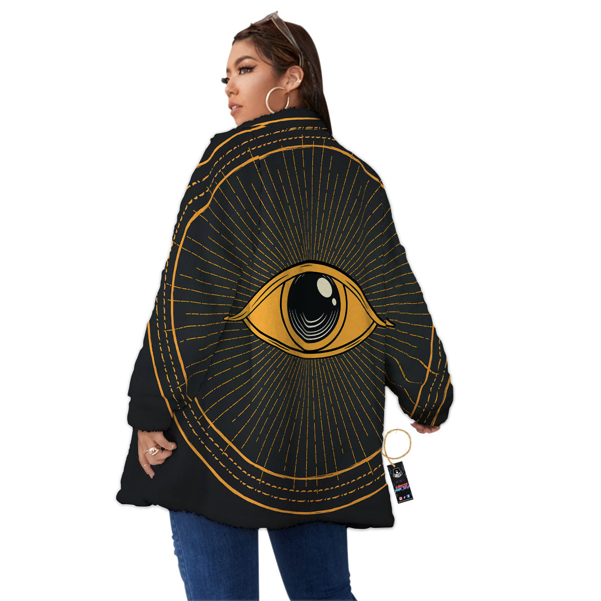 Eye Of Providence Illuminati Print Women's Sherpa Jacket-grizzshop