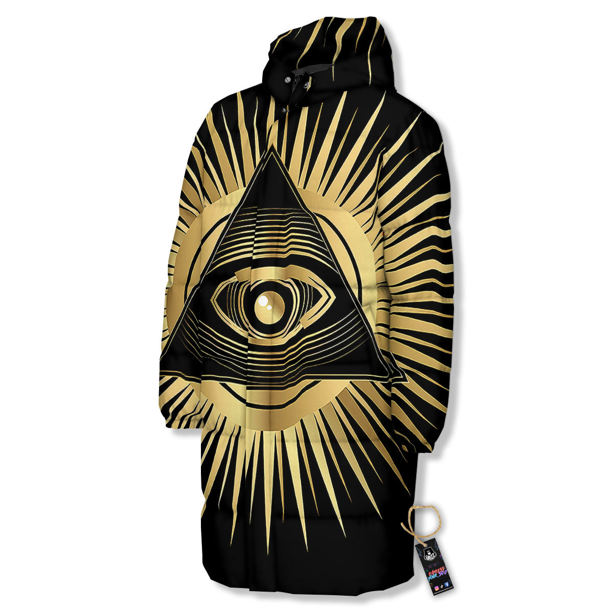 Eye Of Providence Symbol Illuminati Print Long Down Jacket-grizzshop