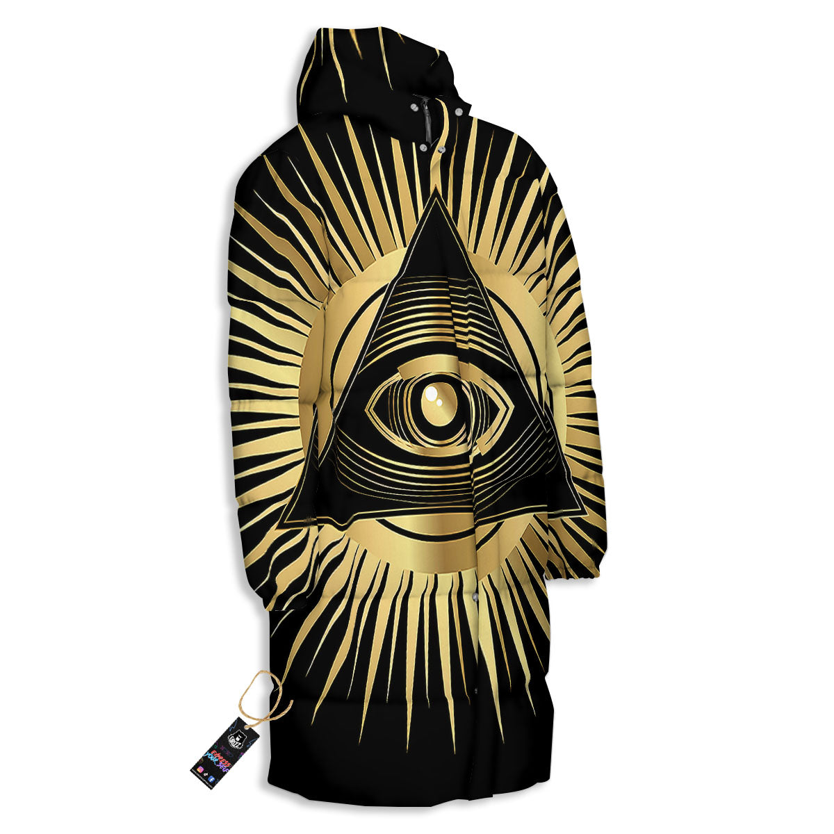 Eye Of Providence Symbol Illuminati Print Long Down Jacket-grizzshop