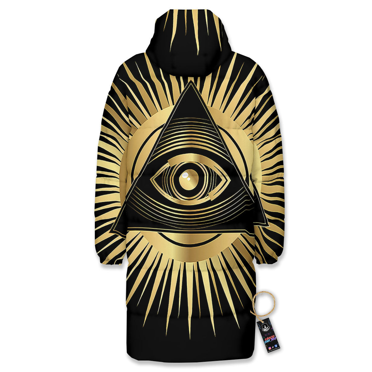 Eye Of Providence Symbol Illuminati Print Long Down Jacket-grizzshop