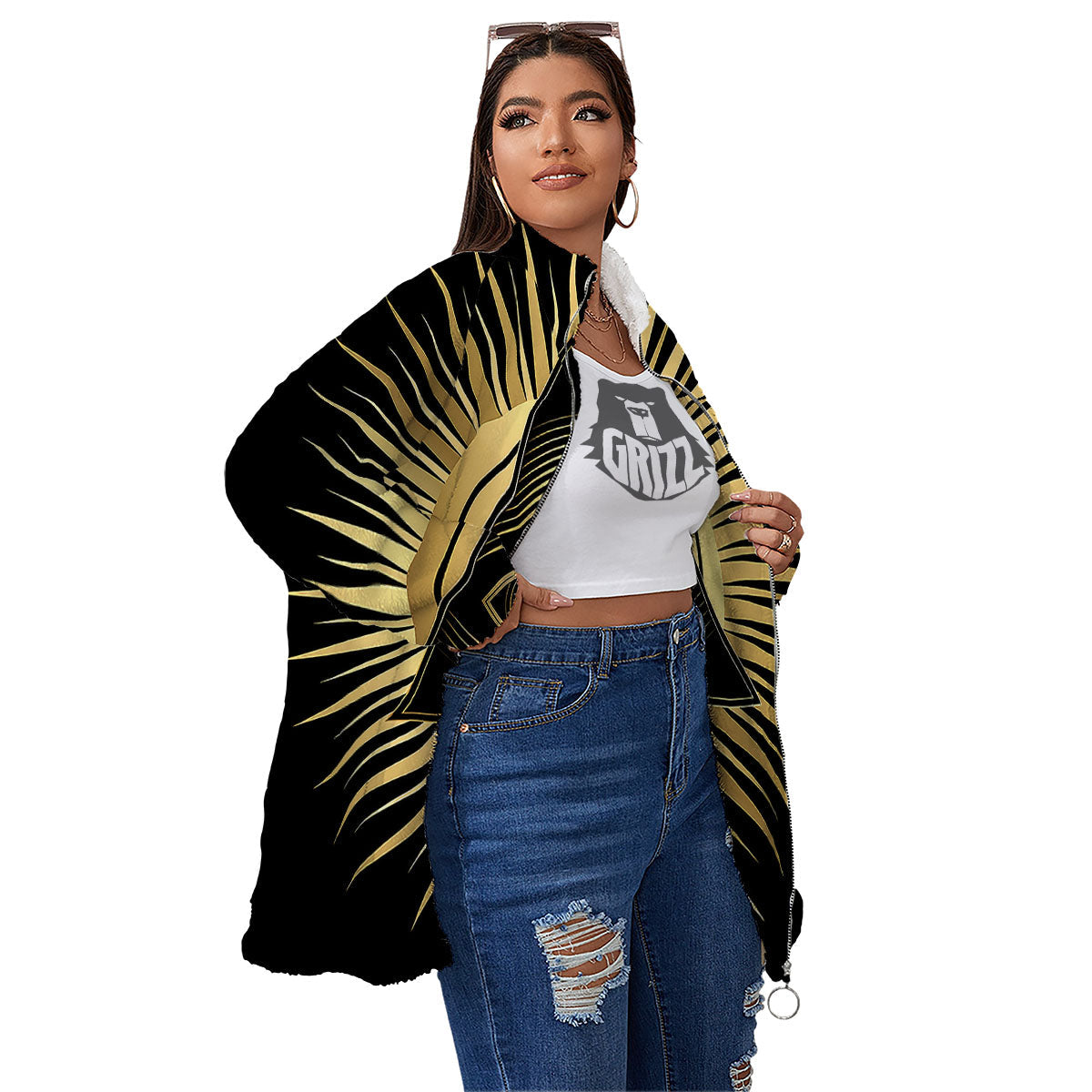 Eye Of Providence Symbol Illuminati Print Women's Sherpa Jacket-grizzshop