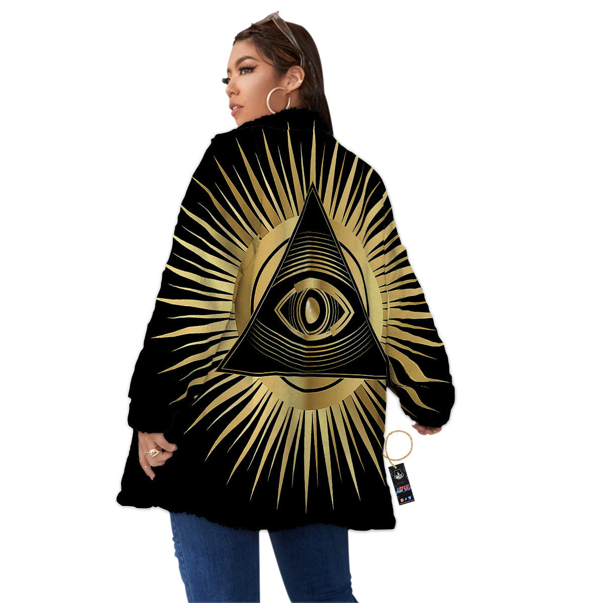 Eye Of Providence Symbol Illuminati Print Women's Sherpa Jacket-grizzshop