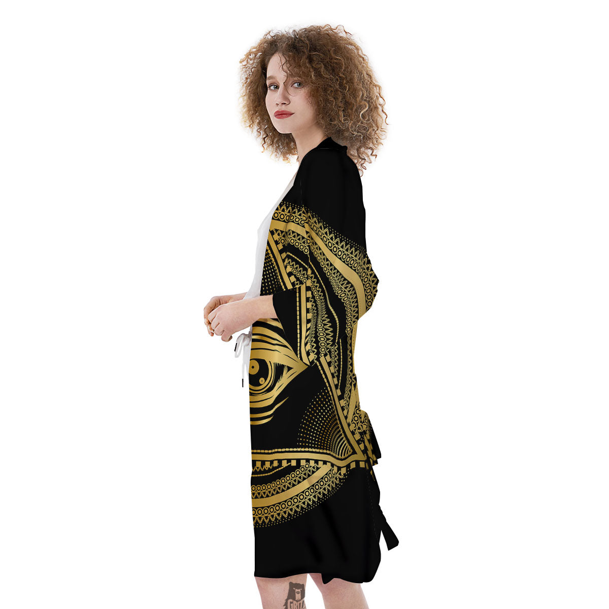 Eye of Providence Gold And Black Print Kimono-grizzshop