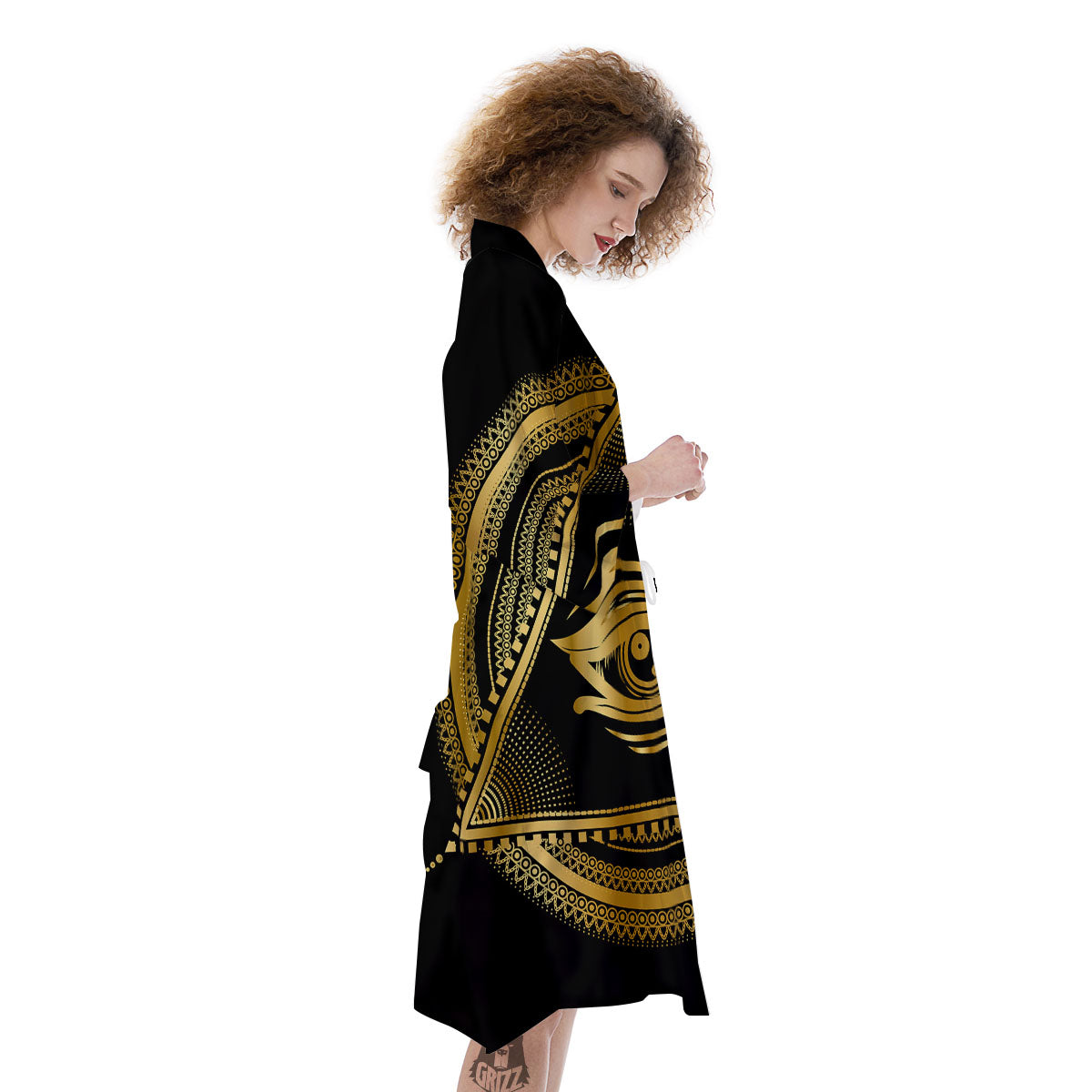Eye of Providence Gold And Black Print Kimono-grizzshop
