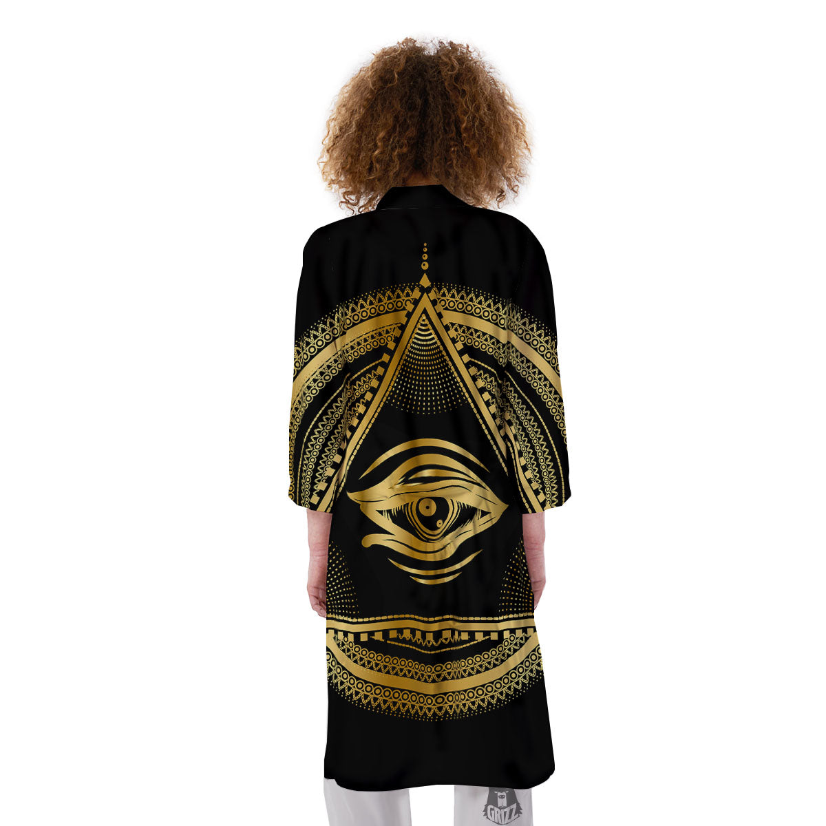 Eye of Providence Gold And Black Print Kimono-grizzshop