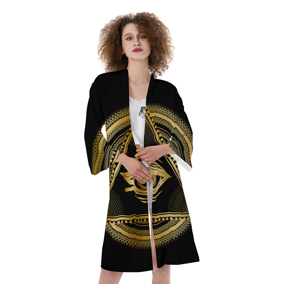 Eye of Providence Gold And Black Print Kimono-grizzshop