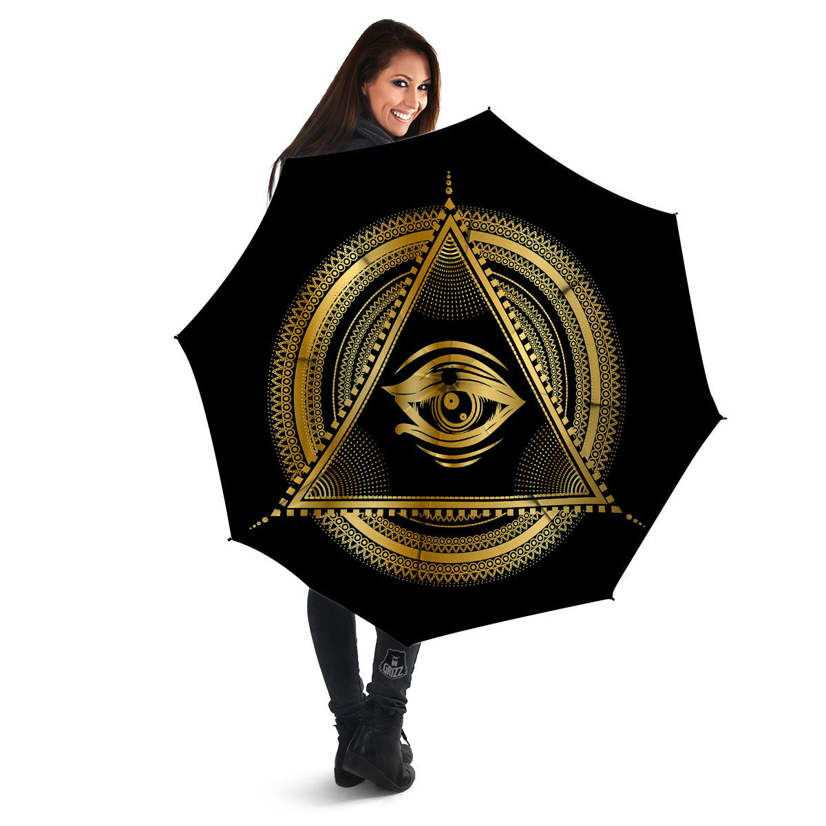 Eye of Providence Gold And Black Print Umbrella-grizzshop