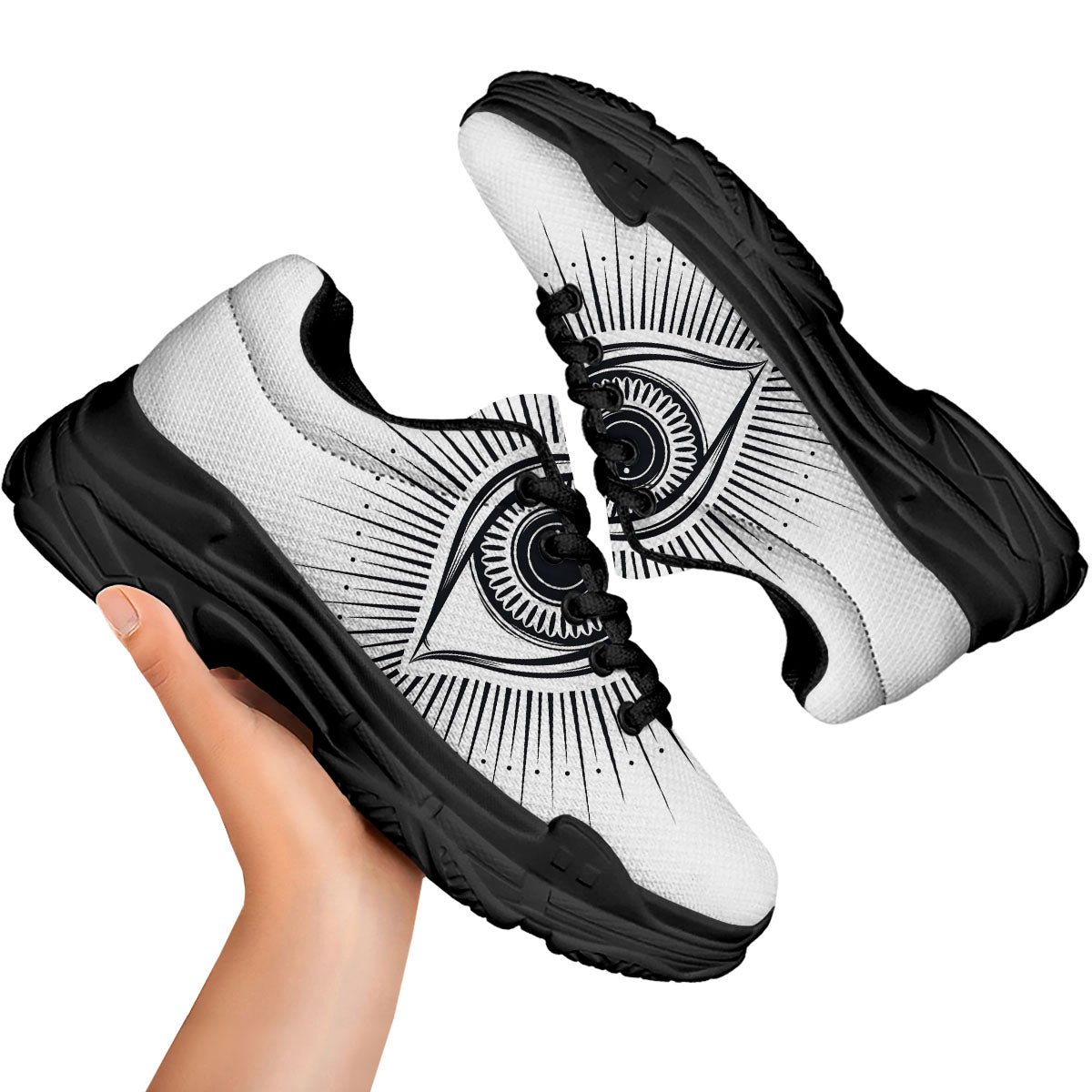 Eye of Providence White And Black Print Black Chunky Shoes-grizzshop
