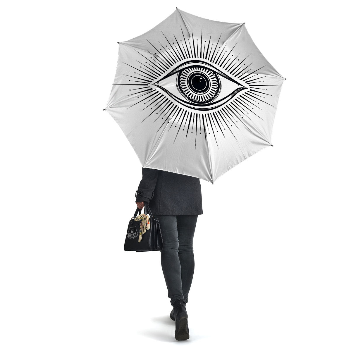 Eye of Providence White And Black Print Umbrella-grizzshop
