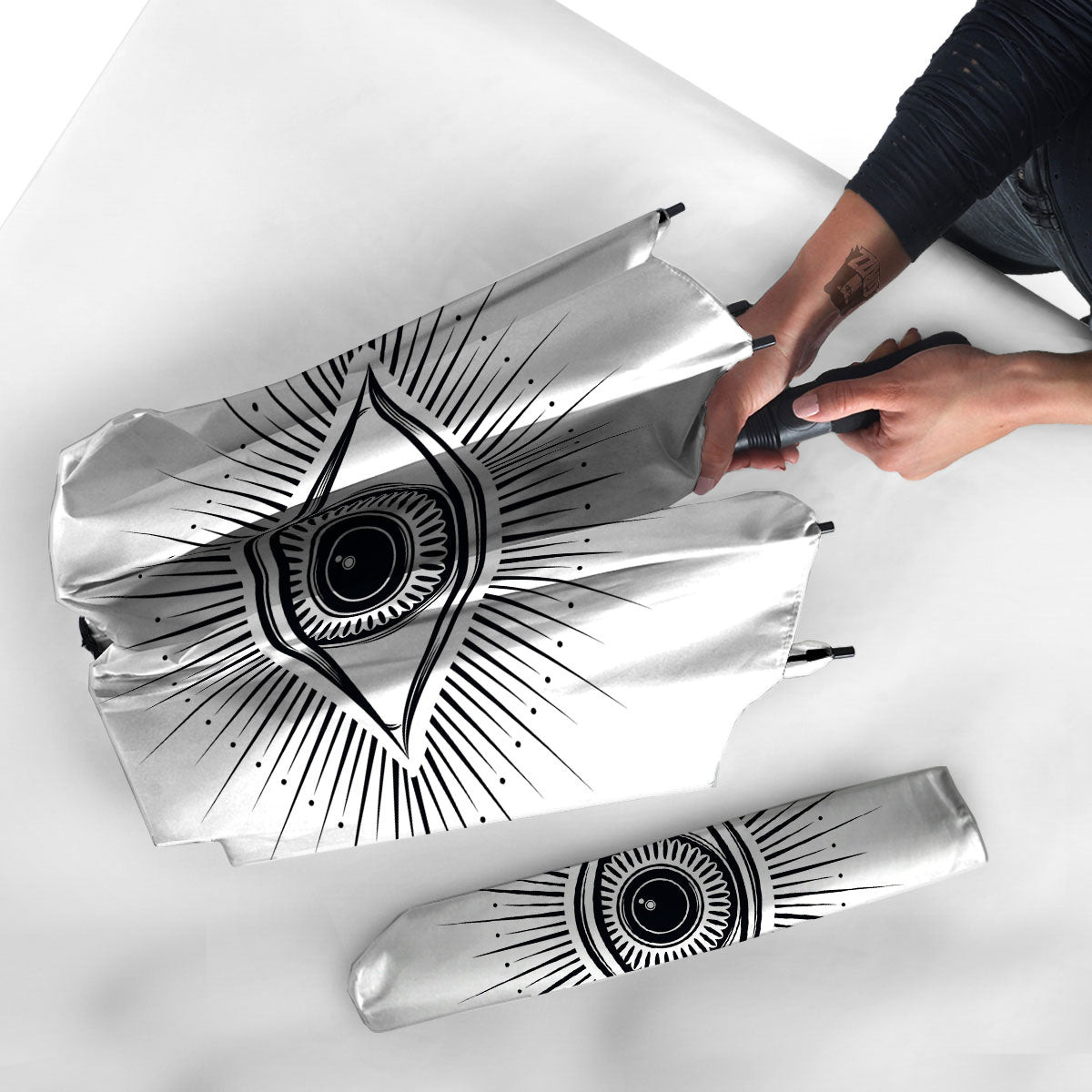 Eye of Providence White And Black Print Umbrella-grizzshop
