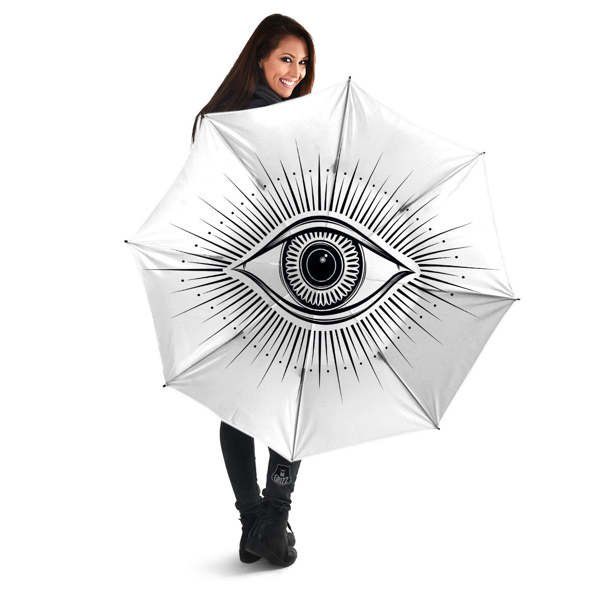Eye of Providence White And Black Print Umbrella-grizzshop