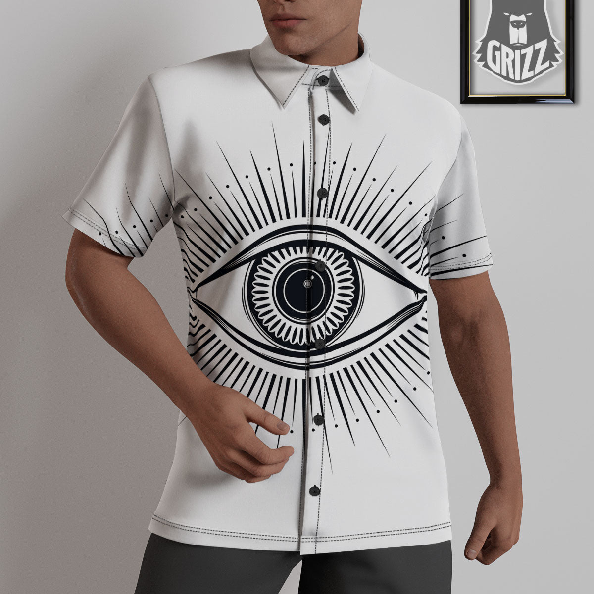 Eye of Providence White And Black Print Untucked Shirts-grizzshop