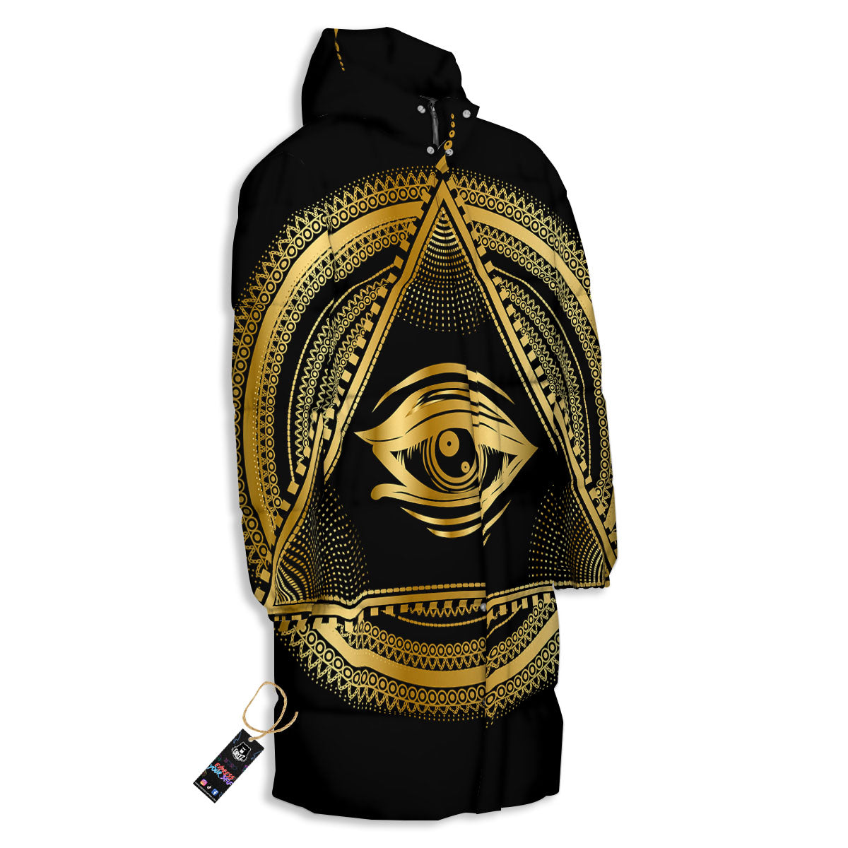 Eye of Providence Gold And Black Print Long Down Jacket