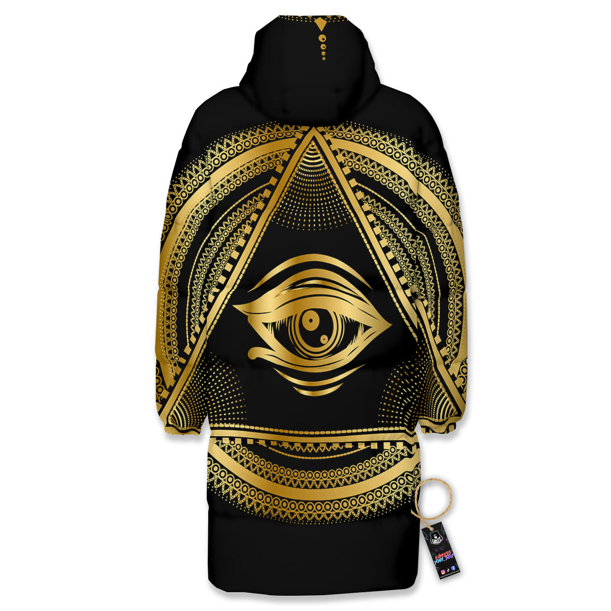 Eye of Providence Gold And Black Print Long Down Jacket