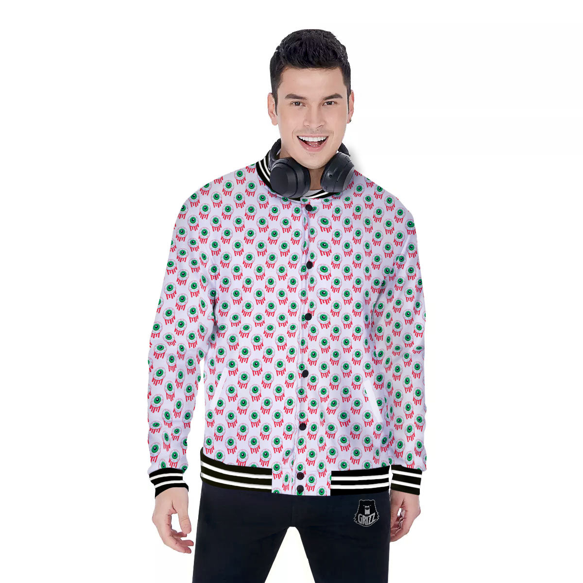 Eyeball Bloody Print Pattern Baseball Jacket-grizzshop