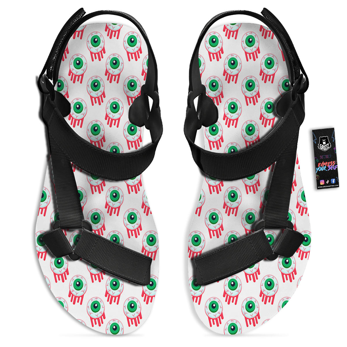 Eyeball Bloody Print Pattern Black Open Toe Sandals-grizzshop
