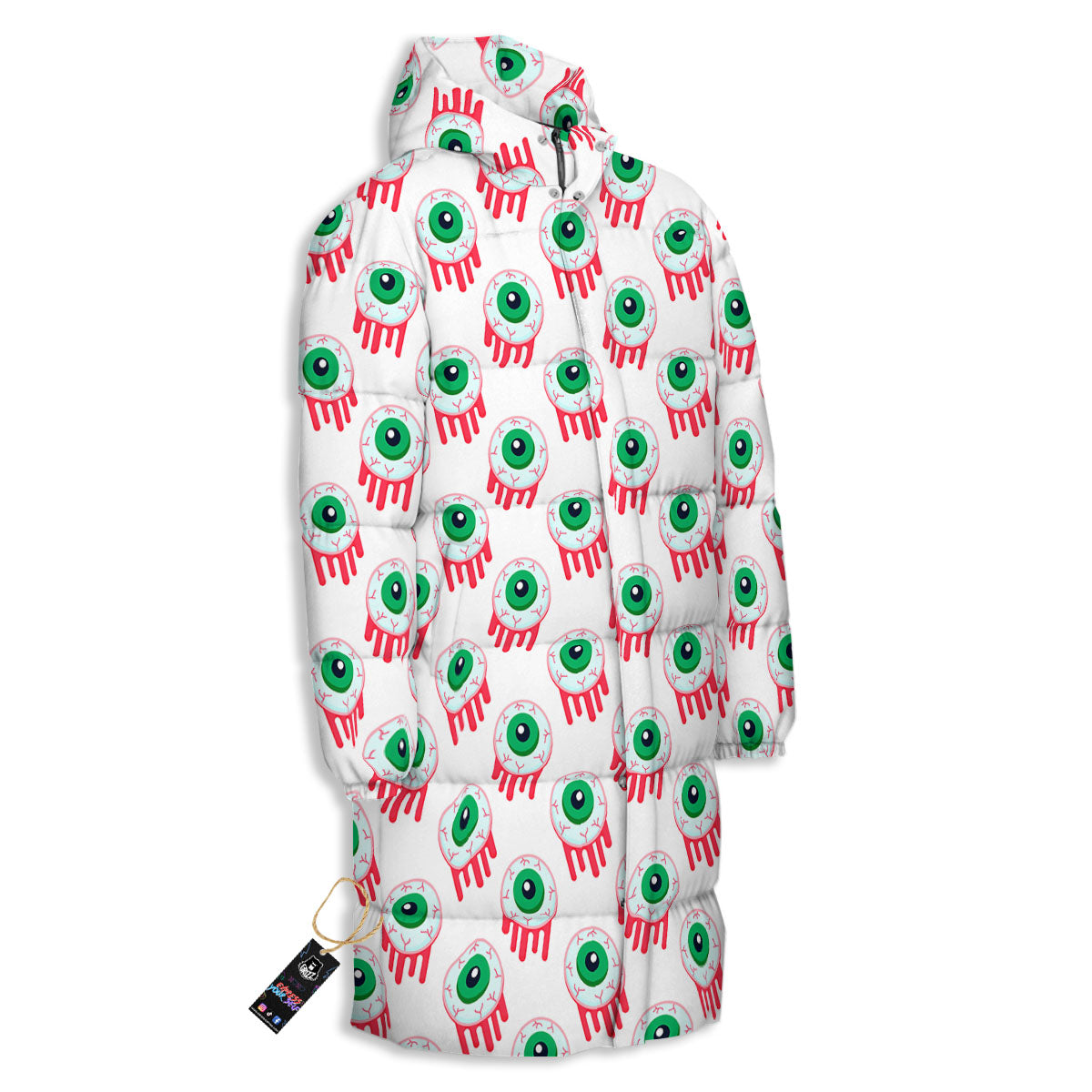Eyeball Bloody Print Pattern Long Down Jacket-grizzshop