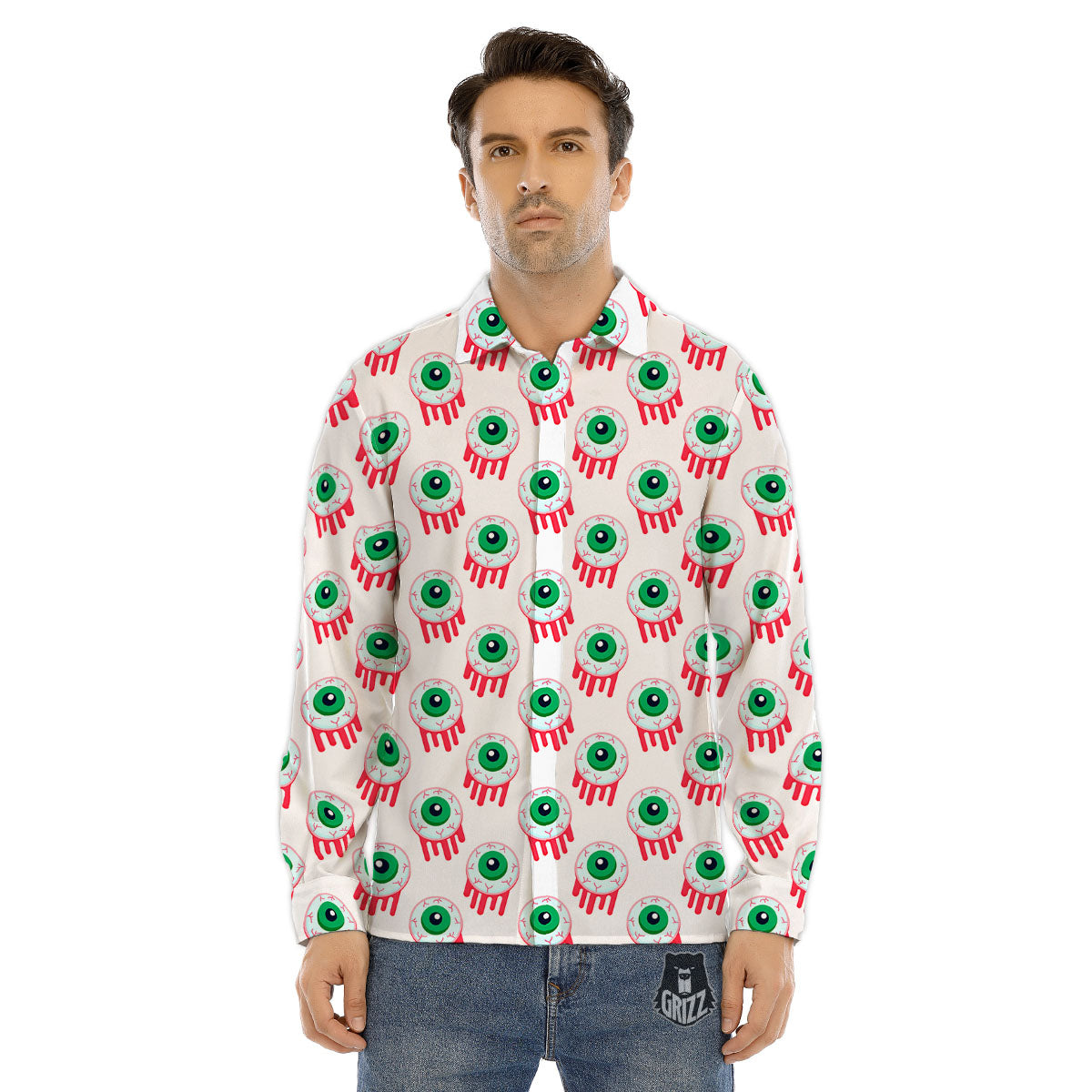 Eyeball Bloody Print Pattern Men's Dress Shirts-grizzshop