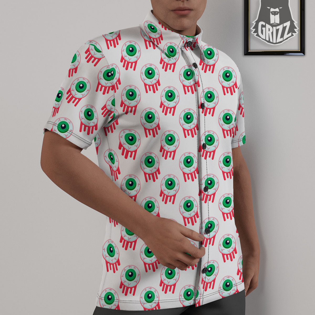 Eyeball Bloody Print Pattern Untucked Shirts-grizzshop