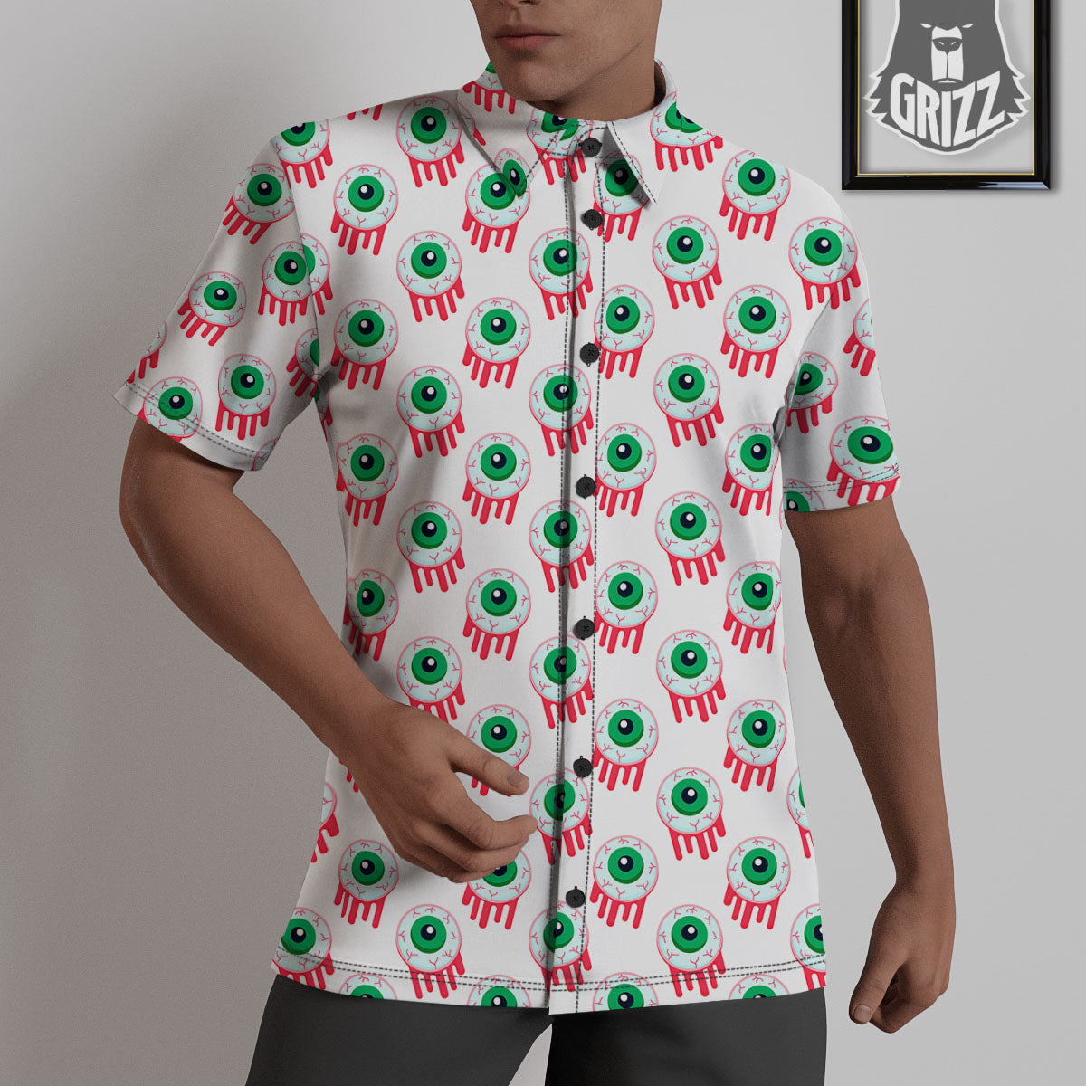 Eyeball Bloody Print Pattern Untucked Shirts-grizzshop