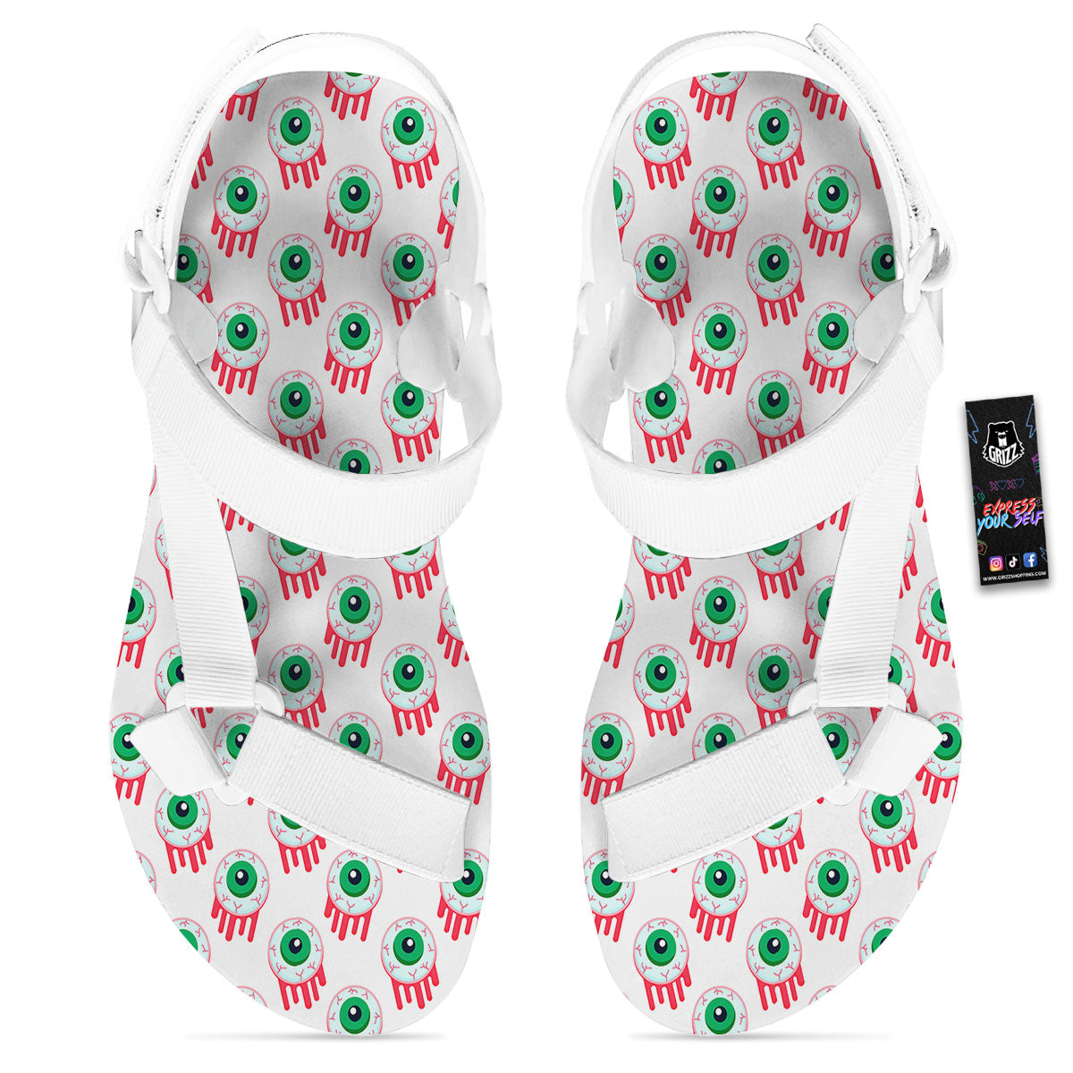 Eyeball Bloody Print Pattern White Open Toe Sandals-grizzshop
