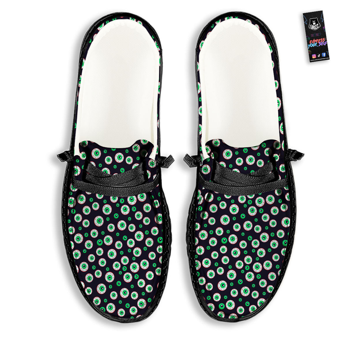 Eyeball Creepy Print Pattern Black Loafers-grizzshop