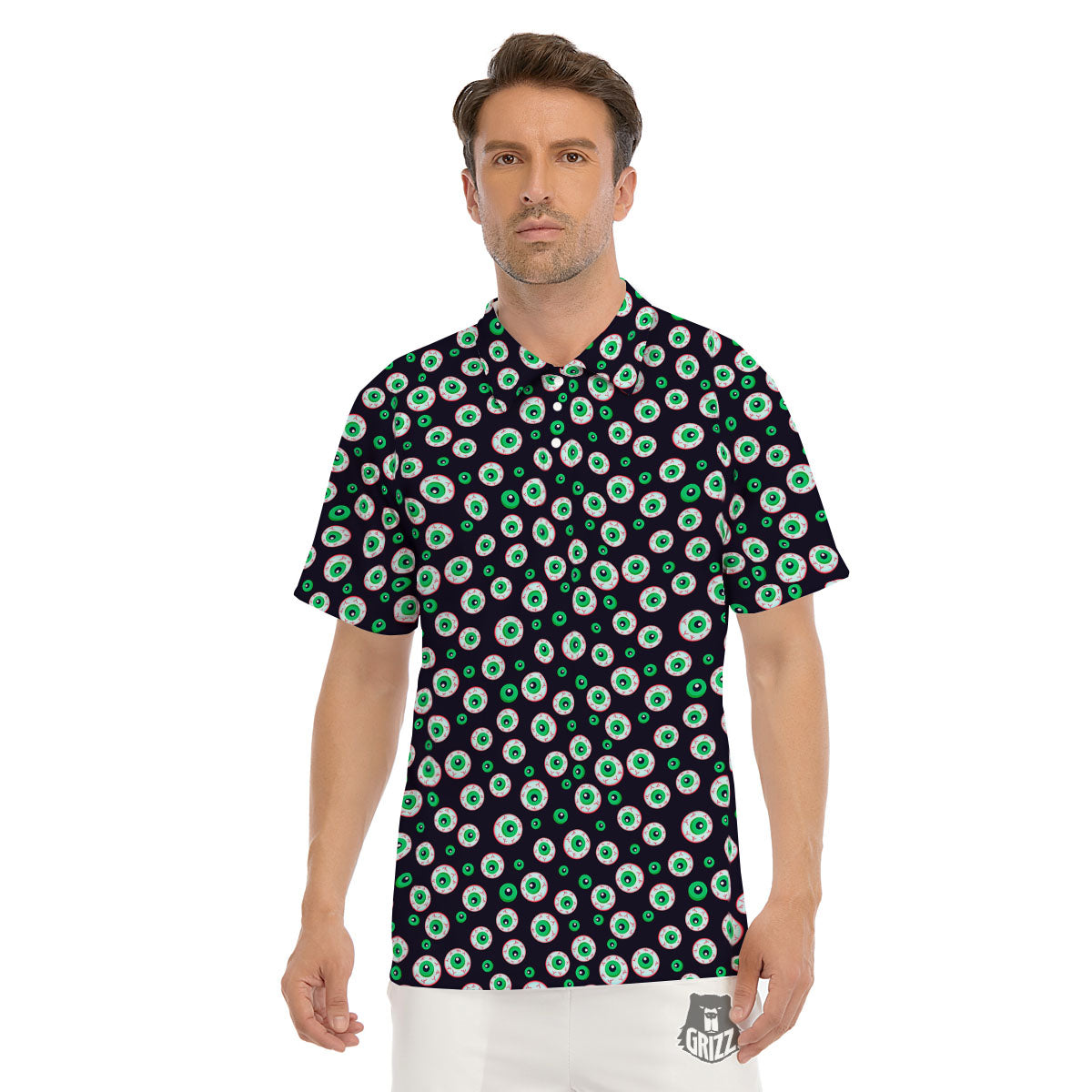 Eyeball Creepy Print Pattern Men's Golf Shirts-grizzshop