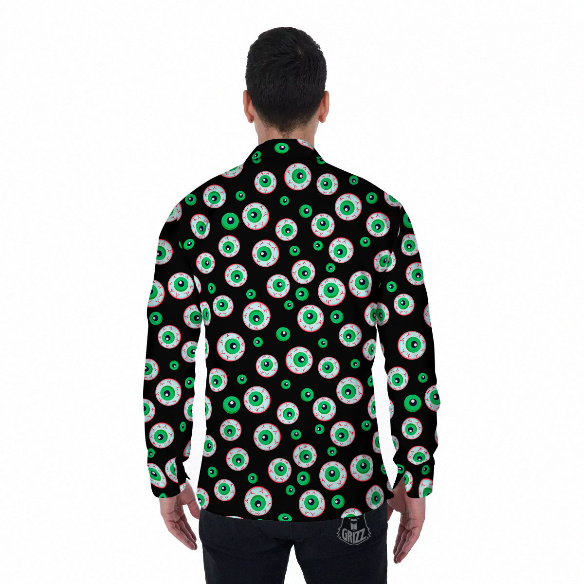 Eyeball Creepy Print Pattern Men's Long Sleeve Shirts-grizzshop