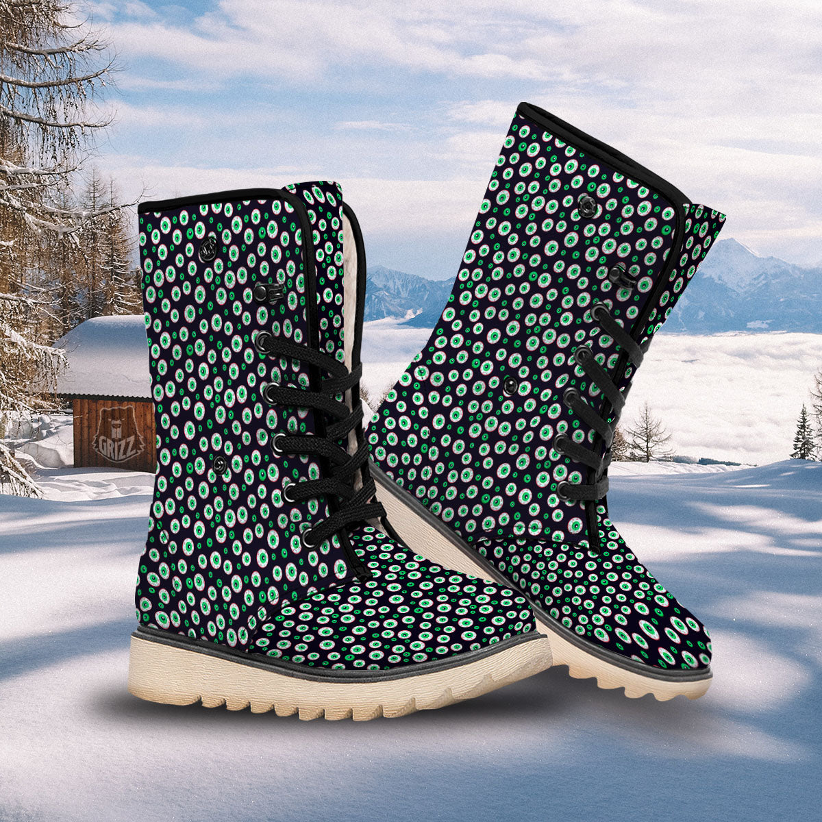 Eyeball Creepy Print Pattern Snow Boots-grizzshop