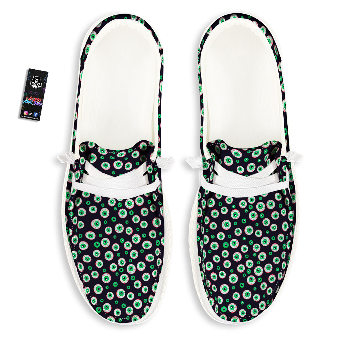 Eyeball Creepy Print Pattern White Loafers-grizzshop