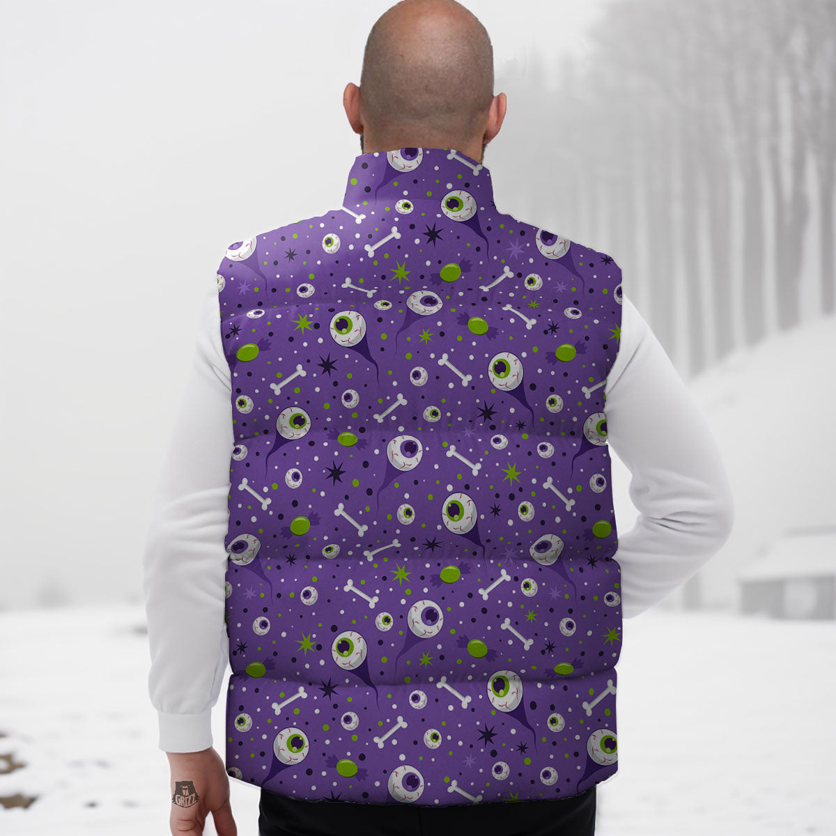 Eyeball Halloween Print Pattern Down Vest-grizzshop