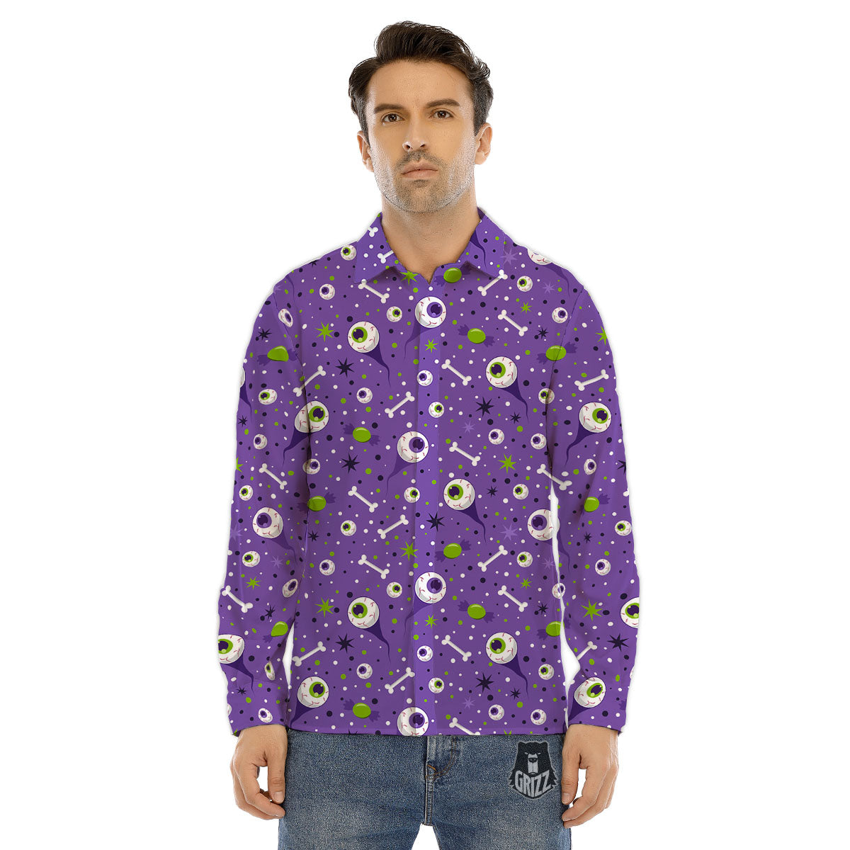 Eyeball Halloween Print Pattern Men's Dress Shirts-grizzshop